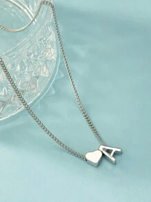 1 cái Vòng Cổ Trang Trí Chữ Cái & Trái Tim Trang Sức Bằng Đồng - Bạc - Xem 2