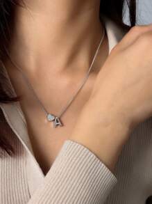 1 cái Vòng Cổ Trang Trí Chữ Cái & Trái Tim Trang Sức Bằng Đồng - Bạc - Xem 3