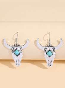 Cattle Head Drop Earrings - Antique Silver - View 1