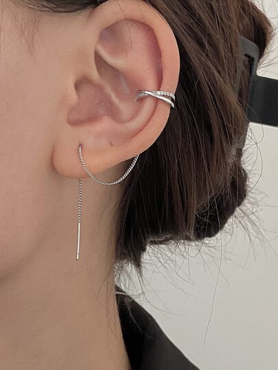 Cubic Zirconia Decor Threader Earrings