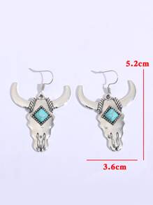 Cattle Head Drop Earrings - Antique Silver - View 3