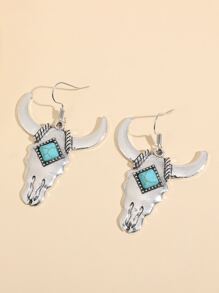 Cattle Head Drop Earrings - Antique Silver - View 4