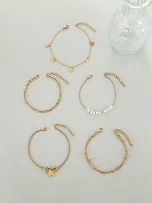 5pcs/Set Star & Faux Pearl Decor Anklet - Yellow Gold - View 3