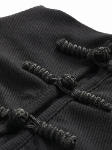 DAZY Mandarin Collar Frog Button Detail Bodycon Dress - Black - View 9