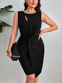 SHEIN Clasi Plus Twist Front Cut Out Asymmetrical Hem Dress - Black - View 1