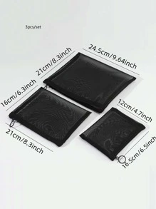 3入組網紗旅行收纳包 - 黑色 - 查看 2