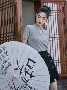 DAZY Camiseta de cuello mao de cuello con abertura de ojo - Gris - Ver 6