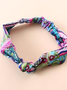 SHEIN Playful Pals 嬰兒女孩圍巾印花荷葉邊上衣和褲子,配飾髮箍 - 彩色 - 查看 3