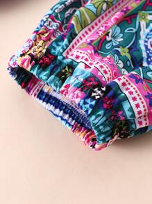 SHEIN Playful Pals 嬰兒女孩圍巾印花荷葉邊上衣和褲子,配飾髮箍 - 彩色 - 查看 5