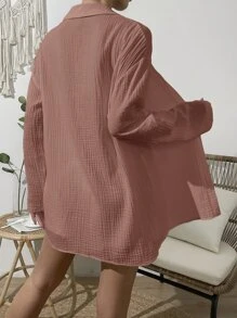 SHEIN VCAY Solid Drop Shoulder Shirt & Shorts - Pink - View 2