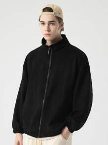 Men Zip Up Drop Shoulder Coat - Black - View 1