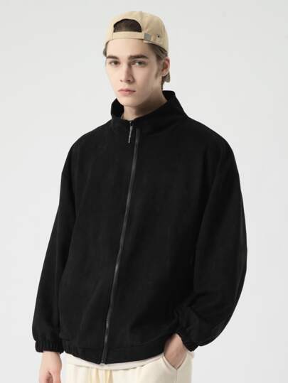 Men Zip Up Drop Shoulder Coat