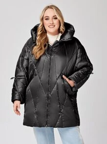 Áo khoác có mũ trùm đầu có khóa kéo Plus - màu đen - Xem 1