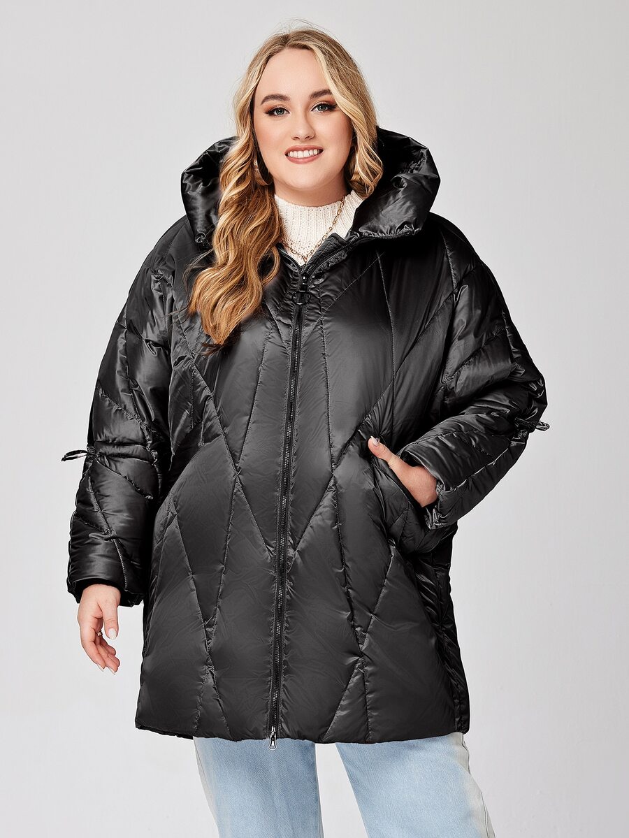 Áo khoác có mũ trùm đầu có khóa kéo Plus - màu đen - Xem 1