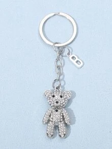 Llavero con diamante de imitación con diseño de oso - Plateado - Ver 1