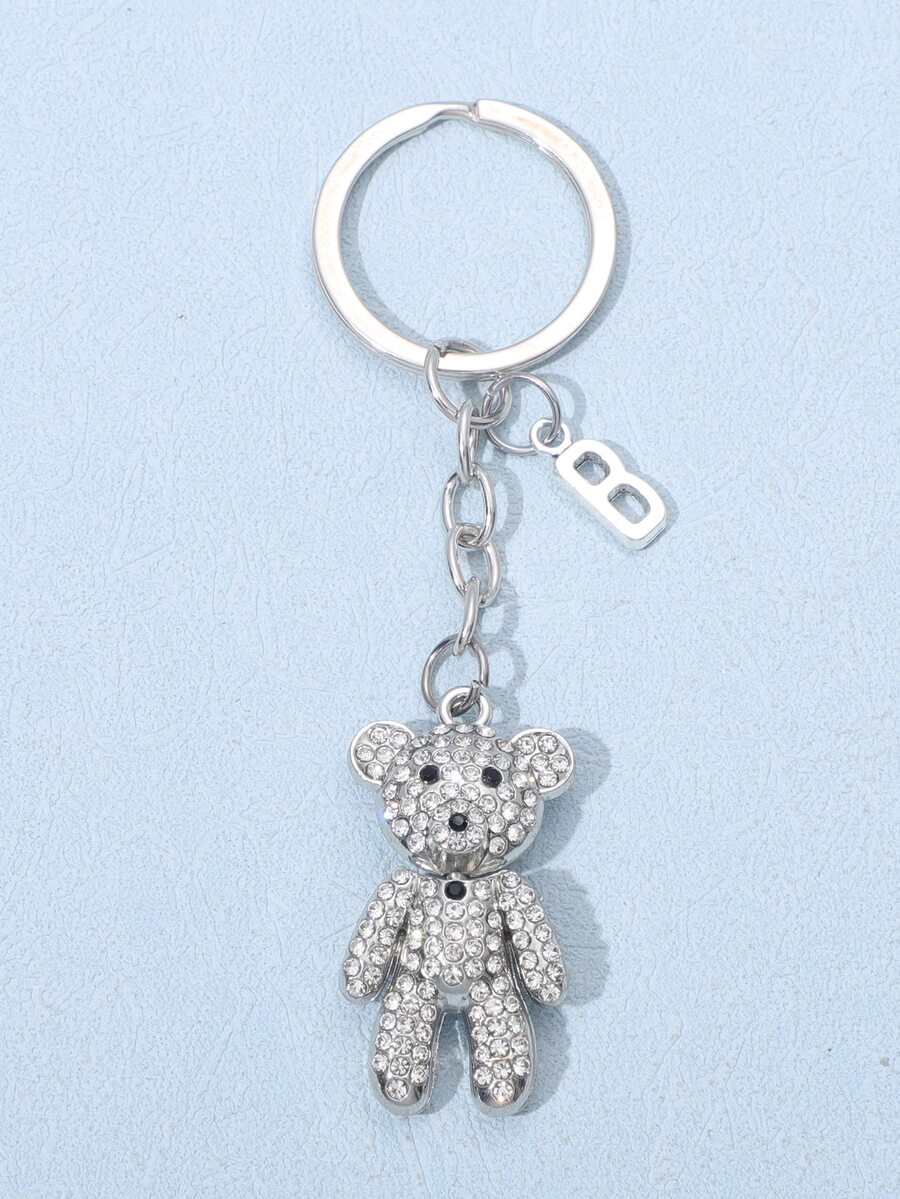 Llavero con diamante de imitación con diseño de oso - Plateado - Ver 1