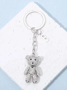 Llavero con diamante de imitación con diseño de oso - Plateado - Ver 2