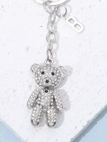 Llavero con diamante de imitación con diseño de oso - Plateado - Ver 3