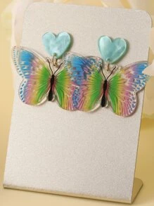 Pendientes largos con mariposa - Multicolor - Ver 1