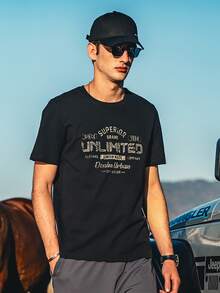 Hombres Camiseta con estampado de letra - Negro - Ver 3