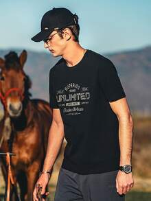 Hombres Camiseta con estampado de letra - Negro - Ver 4