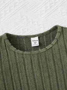 SHEIN Girls Crisscross Cut Out Waist Ribbed Knit Tee - Army Green - View 3