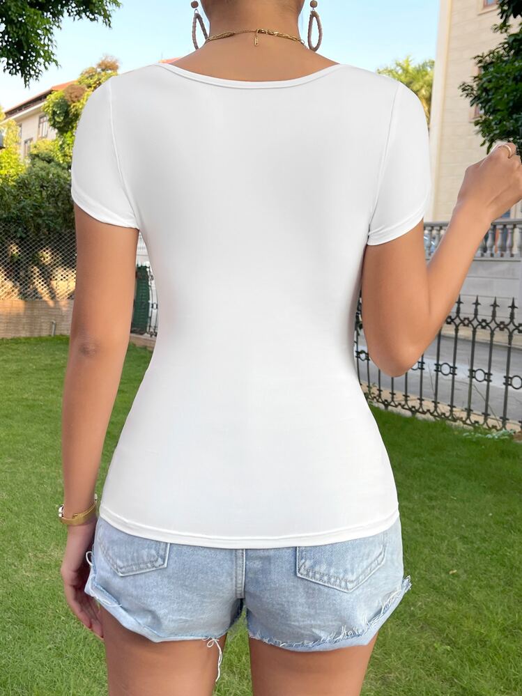 SHEIN Essnce Camiseta unicolor de cuello cuadrado - Blanco - Añade 2
