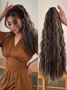 24-Inch Wavy Claw Clip Ponytail Hair Extensions, Synthetic Fluffy Hairpiece, Suitable For Women's Daily Wear - Piano Color - View 2