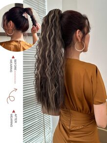 24-Inch Wavy Claw Clip Ponytail Hair Extensions, Synthetic Fluffy Hairpiece, Suitable For Women's Daily Wear - Piano Color - View 4
