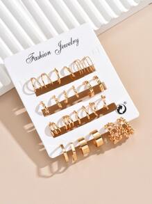 12pairs/set Twist Design Earrings - Yellow Gold - View 1