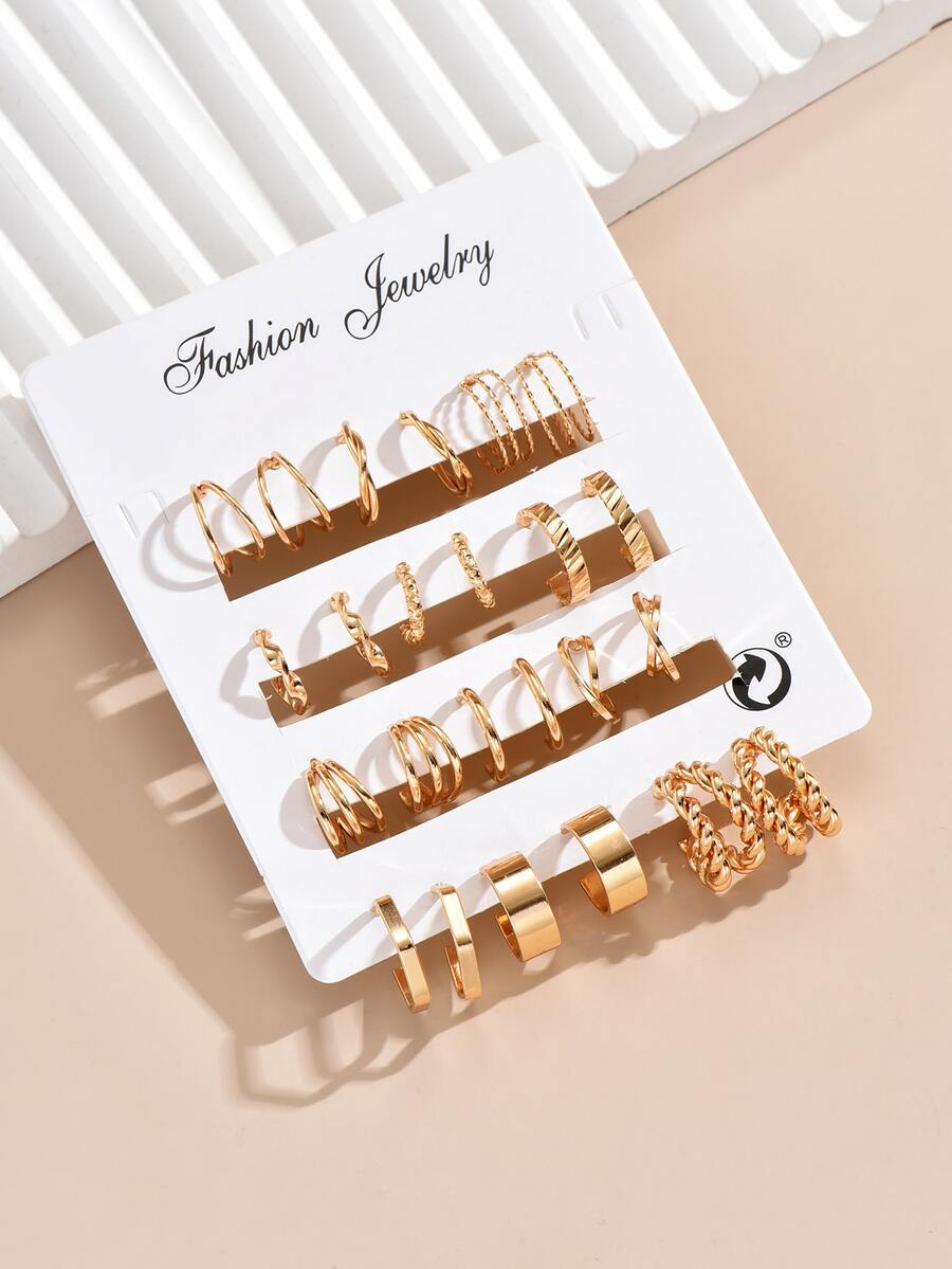 12pairs/set Twist Design Earrings - Yellow Gold - View 1