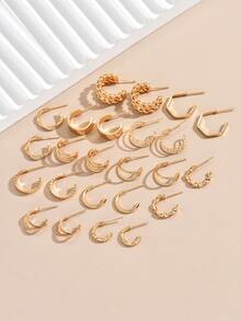 12pairs/set Twist Design Earrings - Yellow Gold - View 2
