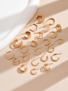 12pairs/set Twist Design Earrings - Yellow Gold - View 3