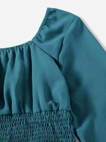 Mulvari Blusa unicolor pecho con fruncido de cuello scoop con fruncido - Azul Cadete - Ver 3