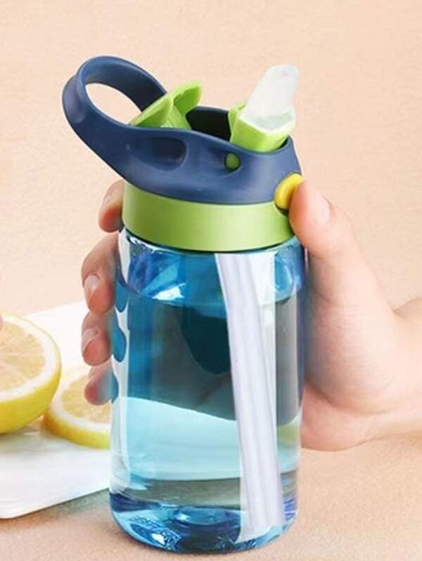 1pc Portable 480ml Plastic Water Bottle, Cartoon Color Block Drinking Bottle, For Outdoor