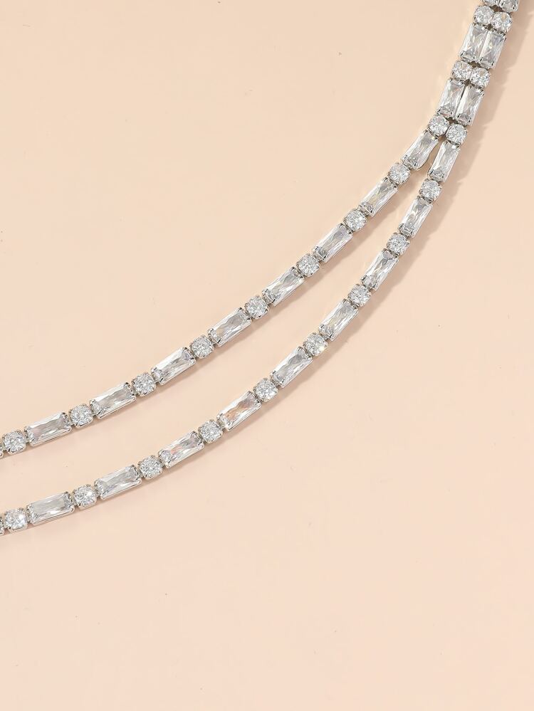 1pc Women's Floral Double-Layer Zirconia Crystal Choker Necklace, Versatile Fashion Necklace For Evening Dress