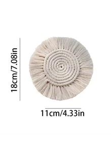 1 Vải Coaster, Boho Tròn Tua Rua Viền Dệt Uống Coaster Cho Bàn Ăn - Màu be - Xem 2