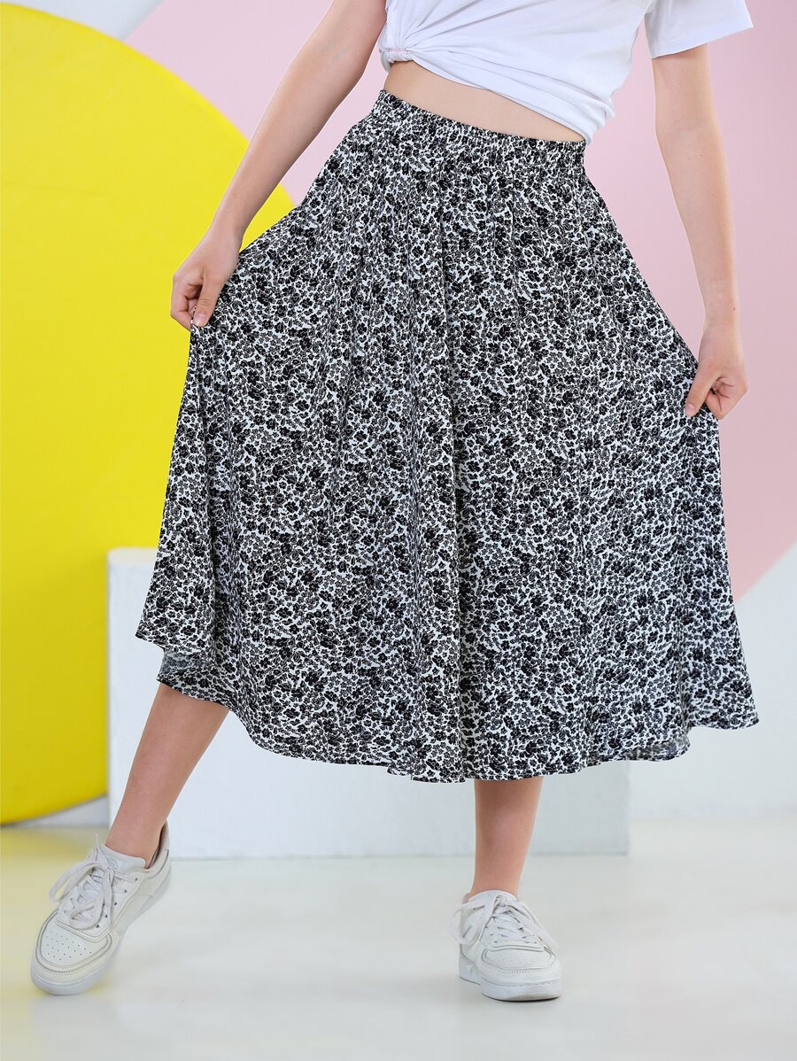 女大童休閒舒服滿版印花中長度洋裝