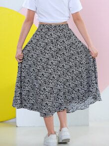 女大童休閒舒服滿版印花中長度洋裝