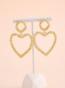 Pendientes largos con textura con corazón - Amarillo Oro - Ver 1