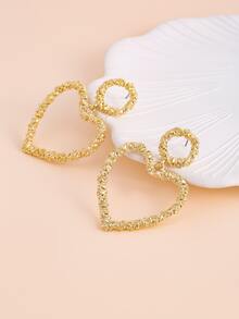 Pendientes largos con textura con corazón - Amarillo Oro - Ver 2