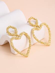 Pendientes largos con textura con corazón - Amarillo Oro - Ver 4