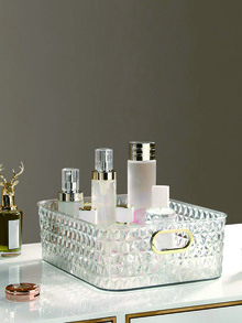 透明化妆品收纳盒，1个带提手的化妆品收纳盒，大容量化妆品收纳托盘，指甲油收纳盒，多功能浴室收纳盒，桌面收纳盒，适用于梳妆台、浴室、盥洗台、房间、家居、卧室、浴室、房屋、粉色房间、客厅装饰、旅行用品、礼品袋、送给妈妈、爸爸、男士、朋友、老师的礼物、生日礼物、婚礼礼物、办公桌、书架、配件、礼品盒、趣味礼物、收纳、送给女性的礼物、圣诞礼物、女性礼物创意 - 無色 - 查看 1