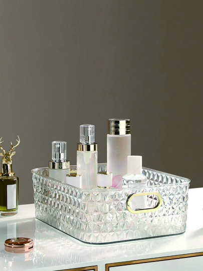 透明化妆品收纳盒，1个带提手的化妆品收纳盒，大容量化妆品收纳托盘，指甲油收纳盒，多功能浴室收纳盒，桌面收纳盒，适用于梳妆台、浴室、盥洗台、房间、家居、卧室、浴室、房屋、粉色房间、客厅装饰、旅行用品、礼品袋、送给妈妈、爸爸、男士、朋友、老师的礼物、生日礼物、婚礼礼物、办公桌、书架、配件、礼品盒、趣味礼物、收纳、送给女性的礼物、圣诞礼物、女性礼物创意