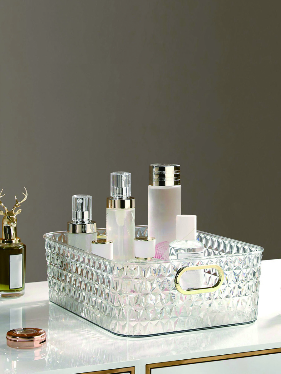 透明化妆品收纳盒，1个带提手的化妆品收纳盒，大容量化妆品收纳托盘，指甲油收纳盒，多功能浴室收纳盒，桌面收纳盒，适用于梳妆台、浴室、盥洗台、房间、家居、卧室、浴室、房屋、粉色房间、客厅装饰、旅行用品、礼品袋、送给妈妈、爸爸、男士、朋友、老师的礼物、生日礼物、婚礼礼物、办公桌、书架、配件、礼品盒、趣味礼物、收纳、送给女性的礼物、圣诞礼物、女性礼物创意 - 無色 - 查看 1