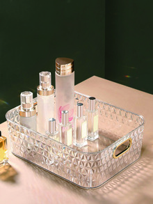 透明化妆品收纳盒，1个带提手的化妆品收纳盒，大容量化妆品收纳托盘，指甲油收纳盒，多功能浴室收纳盒，桌面收纳盒，适用于梳妆台、浴室、盥洗台、房间、家居、卧室、浴室、房屋、粉色房间、客厅装饰、旅行用品、礼品袋、送给妈妈、爸爸、男士、朋友、老师的礼物、生日礼物、婚礼礼物、办公桌、书架、配件、礼品盒、趣味礼物、收纳、送给女性的礼物、圣诞礼物、女性礼物创意 - 無色 - 查看 2