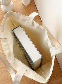 Túi mua sắm đồ họa hoa & khẩu hiệu sức chứa lớn, túi tote đa chức năng Ngoài trời, thể thao, đi chơi, túi tote canvas mua sắm - Màu be - Xem 4