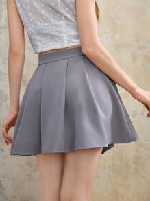 ROMWE J-Fashion Solid Pleated Skirt - Grey - View 2