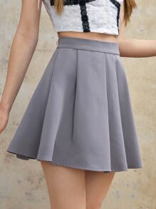ROMWE J-Fashion Solid Pleated Skirt - Grey - View 3