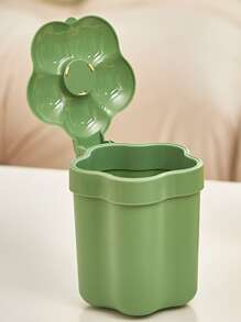 1入組迷你PP垃圾桶可愛花卉設計桌面垃圾桶 - 綠色 - 查看 4
